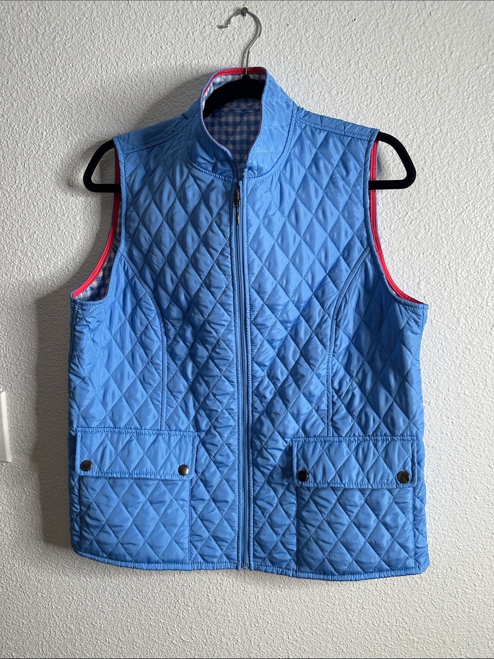 Apple seeds Blue Quilted reversible Vest with Pink Trim size M